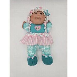 Vintage My First Cabbage Patch Rattle Doll 1995 Girl Dress Bonnet Pink Green